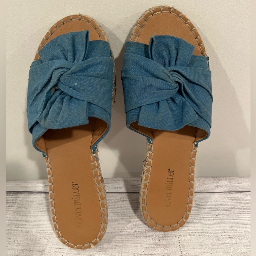OLIVIA MILLER  Women's Blue Knotted Slide Sandals/suze 9